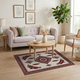 Red Heritage Tribal Feather Mandala Rug