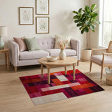 ODIKA Washable Abstract Geometric Area Rug - Modern Red & Pink Low Pile Non-Slip Rug