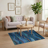Geometric Blue Teal Wave Area Rug