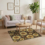 ODIKA Sunflower Floral Washable Area Rug, Low Pile Non-Slip Pet & Kid Friendly Carpet