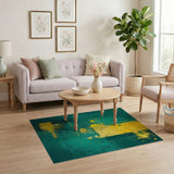 Teal Gold Distressed Geometric Area Rug