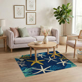 ODIKA Washable Nautical Starfish Area Rug - Low Pile Non-Slip Coastal Decor