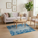 Coastal Blue Coral Hibiscus Border Rug