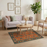 Burnt Orange Teal Southwestern Geometric Rug