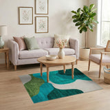 Blue and Teal Teal Wave Abstract Area Rug