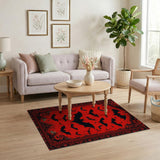 Gothic Halloween Bats Pumpkins Red Area Rug