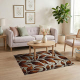 Ornate Autumn Leaves Brown Tan Area Rug