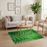 Lush White Fern Fronds on Textured Green Area Rug
