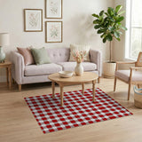 Rustic Red Gingham Checkered Area Rug