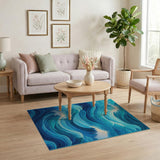 Teal Ocean Waves Abstract Area Rug