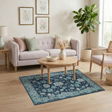 Navy Peony Floral Persian Area Rug