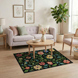 Vibrant Floral Multi-Color Area Rug on Black