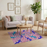 Playful Cartoon Lizard Pink Area Rug
