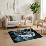 Wolf Howling at Full Moon Mountains Area Rug