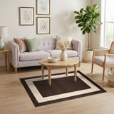 Dark Brown Geometric Border Area Rug
