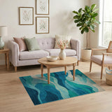 Teal Ocean Wave Abstract Area Rug