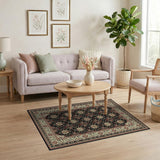 Black Persian Area Rug with Red Floral Medallions