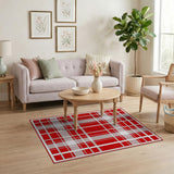 Red Classic Red White Plaid Area Rug