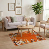 Burnt Orange Floral Border Area Rug