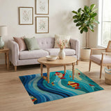 Whimsical Cartoon Fish Ocean Waves Rug