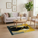 Black Cat Moonlit City Yellow Area Rug