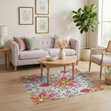 Vibrant Pink Yellow Floral Medallion Rug