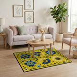 Vibrant Yellow Sunflower Blue Petal Area Rug