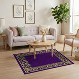 Regal Purple Area Rug with Golden Ornate Border