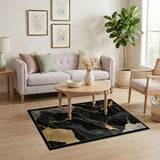 Abstract Area Black Gold Marble Vein Abstract Area Rug