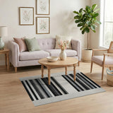 Black and White Geometric Modern Black White Horizontal Striped Area Rug