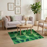 Green Abstract Leaf Geometric Area Rug