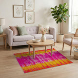 Vibrant Pink Yellow Boho Striped Area Rug