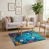 ODIKA Cartoon Shark Ocean World Washable Nursery Area Rug - Non-Slip Low Pile Kids Rug
