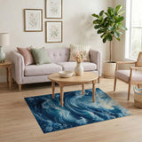ODIKA Artistic Great Wave Blue Washable Rug - Low Pile Non-Slip Area Rug