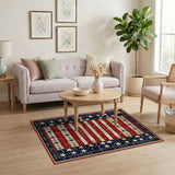 ODIKA American Flag Washable Rug, Vintage Patriotic Stars and Stripes, Low Pile Non-Slip Indoor Area Rug