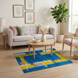 Modern Blue Yellow Geometric Abstract Area Rug