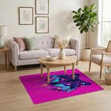 Neon Cyber Wolf Head Geometric Modern Area Rug