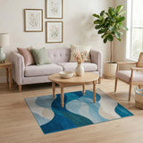 Serene Blue Teal Wave Coastal Area Rug