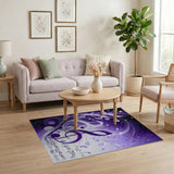 ODIKA Purple Abstract Music Notes Washable Area Rug - Modern Artistic Low Pile Non-Slip Carpet