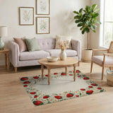 ODIKA Vintage Strawberry Floral Washable Low Pile Area Rug - Non-Slip & Pet Friendly