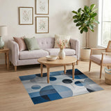 Abstract Blue Circles Geometric Area Rug