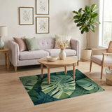 Lush Monstera Leaves Green Boho Chic Area Rug