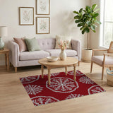 Red Snowflake Mandala Area Rug