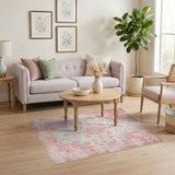 Blue Pink Distressed Floral Vintage Area Rug