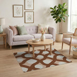 Abstract Beige Loop Rug with Brown Curves White Dots