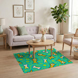 Playful Cartoon Cats Bones Teal Area Rug