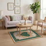 Ornate Teal Heart with Gold Filigree Area Rug