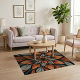 Radiant Orange Floral Burst Area Rug