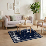 Navy Reindeer Winter Village Silhouette Area Rug