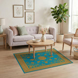 Teal Blue Ornate Medallion Persian Rug